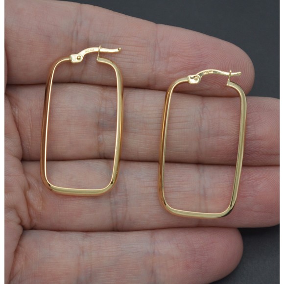 Real 14K Solid Yellow Gold Shiny 36x20mm Rectangular Shape Hoop Earrings 2.0gr